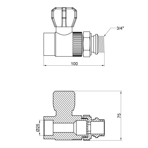 Кран шаровой радиаторный PPR Thermo Alliance 25х3/4 Кран шаровой радиаторный PPR Thermo Alliance 25х3/4