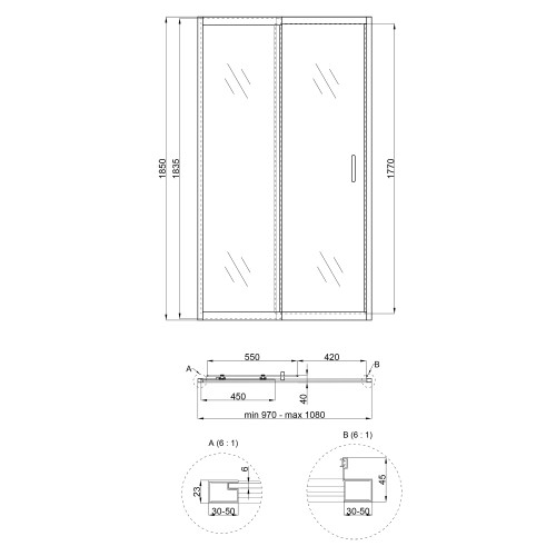 Душевая дверь в нишу Qtap Taurus CRM201-11.C6 97-108x200 см, стекло Clear 6 мм, покрытие CalcLess Душевая дверь в нишу Qtap Taurus CRM201-11.C6 97-108x200 см, стекло Clear 6 мм, покрытие CalcLess