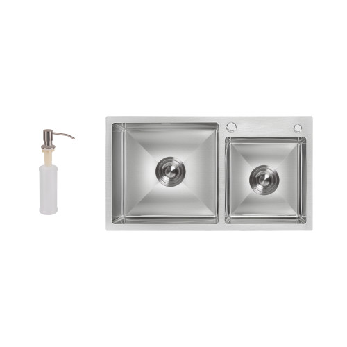 Мойка для кухни с двумя чашами интегрированная Lidz Handmade H7843 (LDH7843BRU35387) Brushed Steel 3,0/1,0 мм Мойка для кухни с двумя чашами интегрированная Lidz Handmade H7843 (LDH7843BRU35387) Brushed Steel 3,0/1,0 мм
