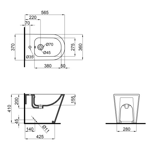 Биде напольное Qtap Swan 560х360х410 White QT15443378W