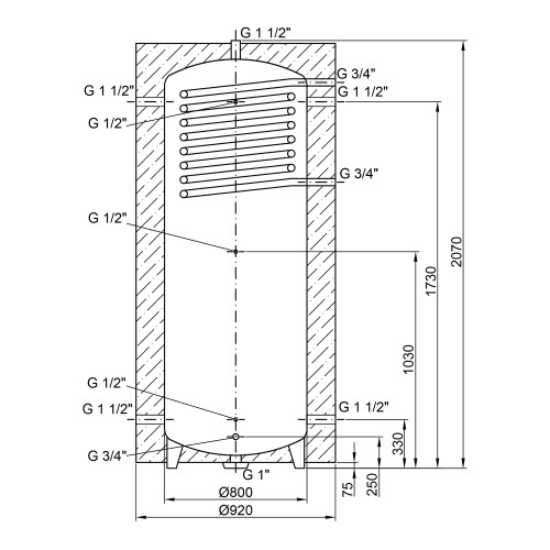 Теплоаккумулятор Thermo Alliance TAI-10 750 с теплообменником 1,4 кв. м с изоляцией 80 мм