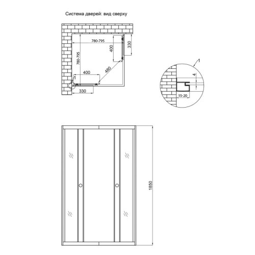 Душевая кабина Lidz Wawel SC80x80.SAT.LOW.GR, стекло тонированное 4 мм без поддона