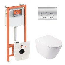 Готовое решение Qtap для ванной комнаты: подвесной унитаз  Swan Ultra Quiet 485x360x320 + комплект инсталляции Nest 4 в 1 (круглая клавиша Chrome)
