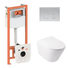 Готовое решение Qtap для ванной комнаты: подвесной унитаз  Swan Ultra Quiet 485x360x320 + комплект инсталляции Nest 4 в 1 (круглая клавиша Satin)