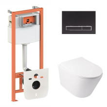 Готовое решение Qtap для ванной комнаты: подвесной унитаз  Swan Ultra Quiet 485x360x320 + комплект инсталляции Nest 4 в 1 (линейная клавиша Matt Black)