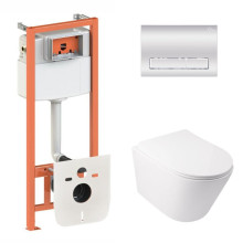 Готовое решение Qtap для ванной комнаты: подвесной унитаз  Swan Ultra Quiet 485x360x320 + комплект инсталляции Nest 4 в 1 (линейная клавиша Chrome)