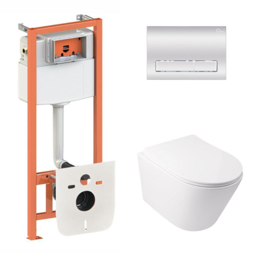 Готовое решение Qtap для ванной комнаты: подвесной унитаз  Swan Ultra Quiet 485x360x320 + комплект инсталляции Nest 4 в 1 (линейная клавиша Chrome)