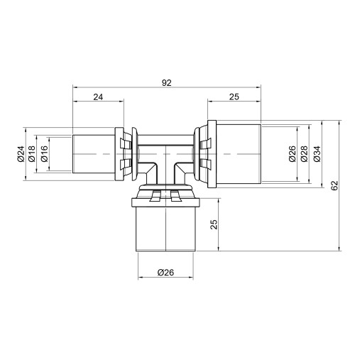 Тройник пресс Icma 26х26х16 №406