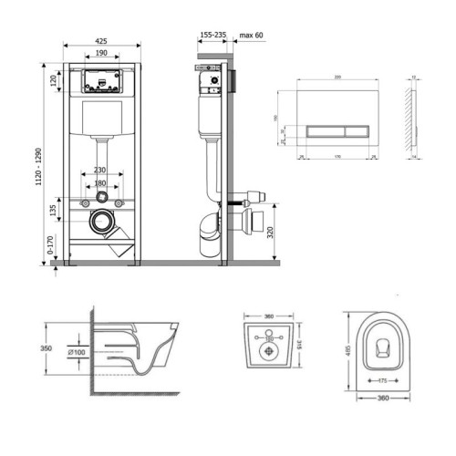 Готовое решение Qtap для ванной комнаты: подвесной унитаз Jay Ultra Quiet 485x360x320 + комплект инсталляции Nest 4 в 1 (линейная клавиша Chrome)