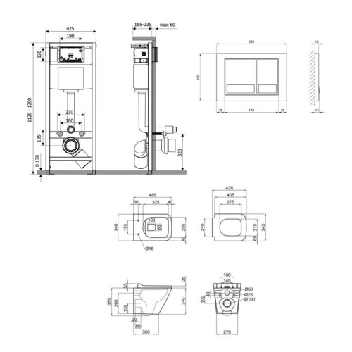 Готовое решение Qtap для ванной комнаты: подвесной унитаз Tern Ultra Quiet 490x365x325 + комплект инсталляции Nest 4 в 1 (квадратная клавиша Chrome)