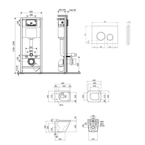 Готовое решение Qtap для ванной комнаты: подвесной унитаз Tern Ultra Quiet 490x365x325 + комплект инсталляции Nest 4 в 1 (круглая клавиша Satin)