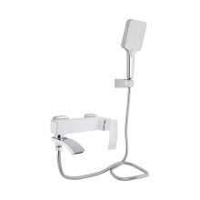 Смеситель для ванны Qtap Swan Cascada с поворотным изливом (c душевым гарнитуром) QTSWA260CRW45569 Chrome/White