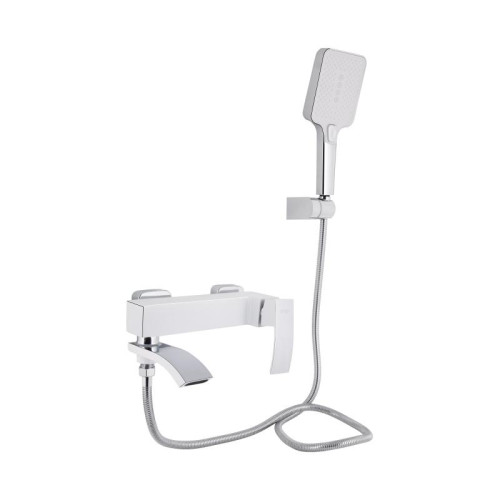 Смеситель для ванны Qtap Swan Cascada с поворотным изливом (c душевым гарнитуром) QTSWA260CRW45569 Chrome/White