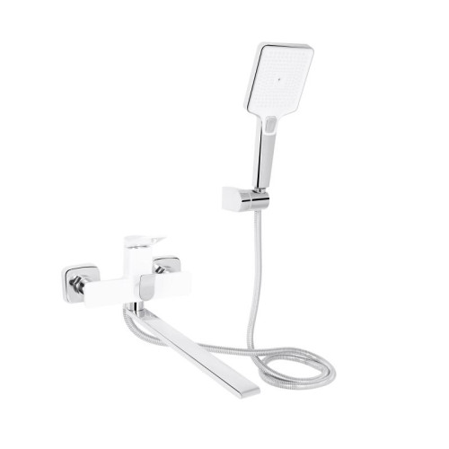 Смеситель для ванны Qtap Presto с длинным поворотным изливом (c душевым гарнитуром) QTPRE2601CRW45578 Chrome/White
