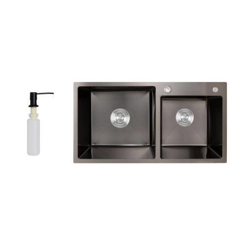 Мойка для кухни с двумя чашами интегрированная Lidz Handmade H7843 (LDH7843BPVD45586) Brushed Black PVD 3,0/1,0 мм Мойка для кухни с двумя чашами интегрированная Lidz Handmade H7843 (LDH7843BPVD45586) Brushed Black PVD 3,0/1,0 мм