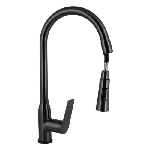 Смеситель для кухни Qtap Vlasta New с выдвижным изливом QTVLA344GMB45647 Gunmetal Black PVD