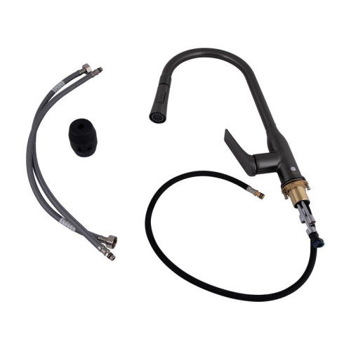 Смеситель для кухни Qtap Vlasta New с выдвижным изливом QTVLA344GMB45647 Gunmetal Black PVD