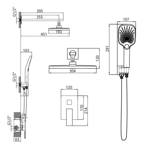 Душевая система для душа Qtap Gemini скрытого монтажа на два потребителя QTGEM113GMB45698 Gunmetal Black PVD