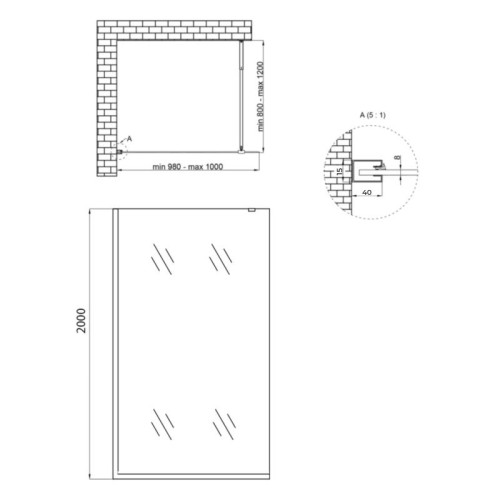 Душевая перегородка Qtap Walk-In Standard BLM201.C8 100х200 см, стекло Clear 8 мм, покрытие CalcLess