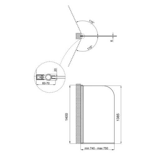 Штора на ванну Qtap Standard BLM407513APL стекло Pear 6 мм, 75х140 см, левая Штора на ванну Qtap Standard BLM407513APL стекло Pear 6 мм, 75х140 см, левая
