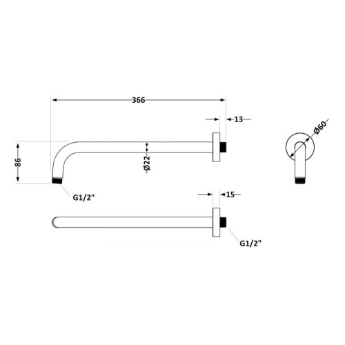 Кронштейн для верхнего душа Qtap Trubice 370 мм округлый QTTRU120BLM45927 Black Matt Кронштейн для верхнего душа Qtap Trubice 370 мм округлый QTTRU120BLM45927 Black Matt