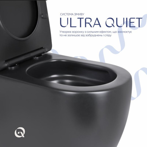 Унитаз напольный Qtap Robin Ultra Quiet безободковый с сиденьем Soft-Close MATT BLACK QT13226083AMB