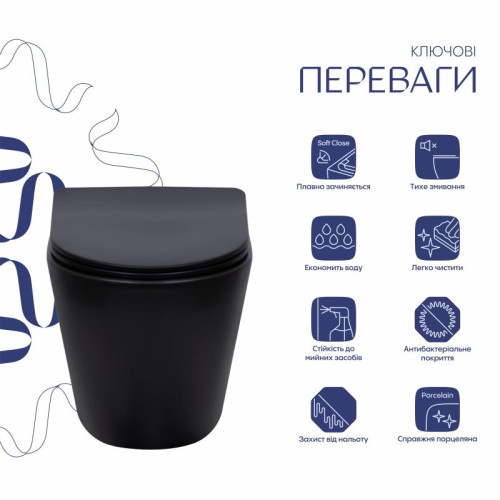 Унитаз подвесной Qtap Scorpio Ultra Quiet с сиденьем с сиденьем Soft-Close MATT BLACK QT14332380AMB Унитаз подвесной Qtap Scorpio Ultra Quiet с сиденьем с сиденьем Soft-Close MATT BLACK QT14332380AMB