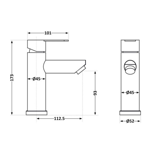Смеситель для раковины Brinex Pure 001F низкий  Gunmetal Black BRIPUR001FGRP