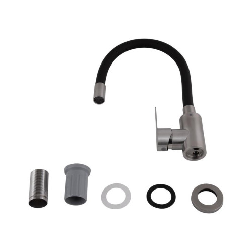 Смеситель для кухни Brinex Pure 015F3 с гибким изливом Nickel/Black BRIPUR015F3NKB Смеситель для кухни Brinex Pure 015F3 с гибким изливом Nickel/Black BRIPUR015F3NKB