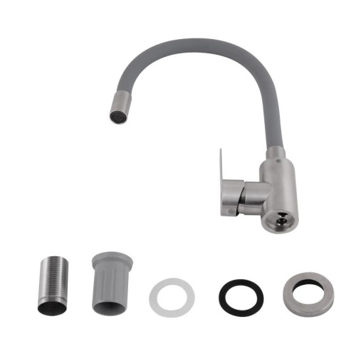 Смеситель для кухни Brinex Pure 015F3 с гибким изливом Nickel/Grey BRIPUR015F3NKG Смеситель для кухни Brinex Pure 015F3 с гибким изливом Nickel/Grey BRIPUR015F3NKG