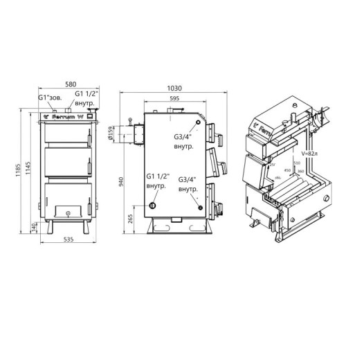 Котел твердотопливный стальной Thermo Alliance Ferrum W V 5.0 FW 18 Котел твердотопливный стальной Thermo Alliance Ferrum W V 5.0 FW 18