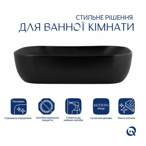 Комплект Qtap Robin: Раковина накладная прямоугольная 600x390x150 мм Matt Black + Донный клапан PU03 Комплект Qtap Robin: Раковина накладная прямоугольная 600x390x150 мм Matt Black + Донный клапан PU03