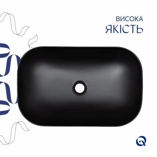 Комплект Qtap Robin: Раковина накладная прямоугольная 600x390x150 мм Matt Black + Донный клапан PU03 Комплект Qtap Robin: Раковина накладная прямоугольная 600x390x150 мм Matt Black + Донный клапан PU03