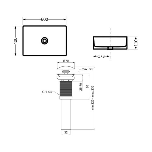 Комплект Qtap Tern: Раковина накладная прямоугольная 600x400x110 мм WHITE + Донный клапан PU02 Комплект Qtap Tern: Раковина накладная прямоугольная 600x400x110 мм WHITE + Донный клапан PU02