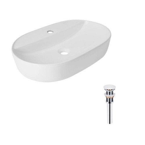 Комплект Qtap Scorpio: Раковина накладная овальная 600х400х120 мм White + Донный клапан PU02