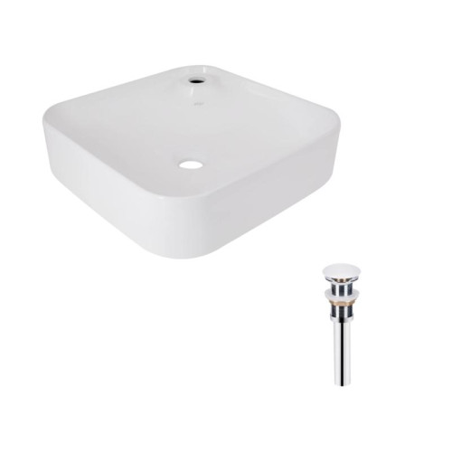 Комплект Qtap Stork: Раковина накладная квадратная 430x430x125 мм White + Донный клапан PU02