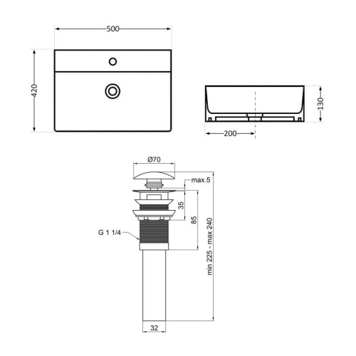 Комплект Qtap Nando LT: Раковина подвесная прямоугольная 500х420х130 мм Matt Black + Донный клапан PU03O Комплект Qtap Nando LT: Раковина подвесная прямоугольная 500х420х130 мм Matt Black + Донный клапан PU03O