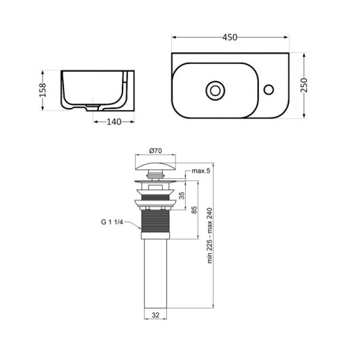 Комплект Qtap Tern: Раковина подвесная прямоугольная правая 450х250х158 мм White + Донный клапан PU02O Комплект Qtap Tern: Раковина подвесная прямоугольная правая 450х250х158 мм White + Донный клапан PU02O