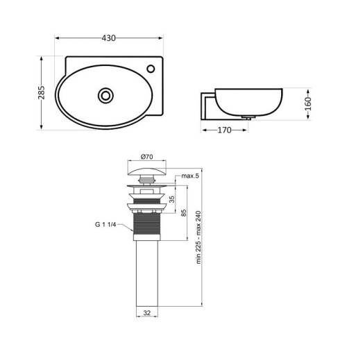 Комплект Qtap Leo: Раковина подвесная овальная правая 430x285x160 мм White + Донный клапан PU02O Комплект Qtap Leo: Раковина подвесная овальная правая 430x285x160 мм White + Донный клапан PU02O