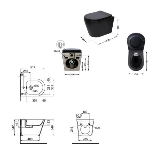 Комплект Qtap Scorpio Matt Black 2 в 1: Унитаз подвесной Ultra Quiet QT14332380AMB + биде подвесное QT1455053FMB Комплект Qtap Scorpio Matt Black 2 в 1: Унитаз подвесной Ultra Quiet QT14332380AMB + биде подвесное QT1455053FMB