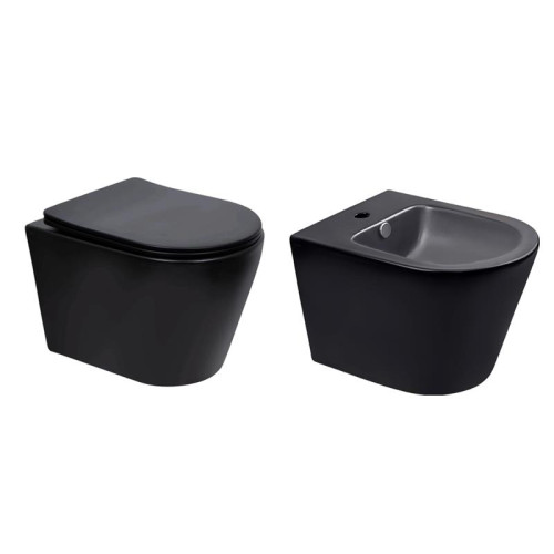 Комплект Qtap Scorpio Matt Black 2 в 1: Унитаз подвесной Ultra Quiet QT14332380AMB + биде подвесное QT1455053FMB Комплект Qtap Scorpio Matt Black 2 в 1: Унитаз подвесной Ultra Quiet QT14332380AMB + биде подвесное QT1455053FMB