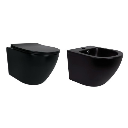 Комплект Qtap Robin Matt Black 2 в 1: унитаз подвесной Ultra Quiet QT13332381АSMB + биде подвесное QT1355046FMB Комплект Qtap Robin Matt Black 2 в 1: унитаз подвесной Ultra Quiet QT13332381АSMB + биде подвесное QT1355046FMB