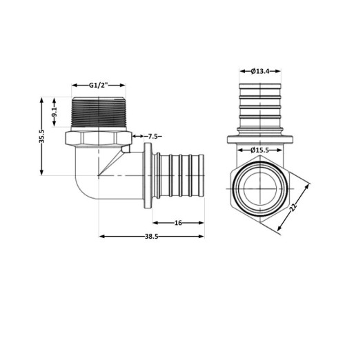 Угол натяжной Icma №1036 d16х2,2-1/2