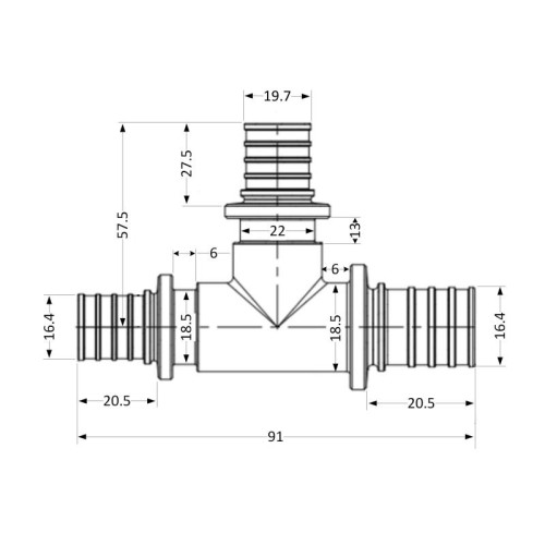 Тройник натяжной Icma №1039 d20х25х20 851039GWGXGW05