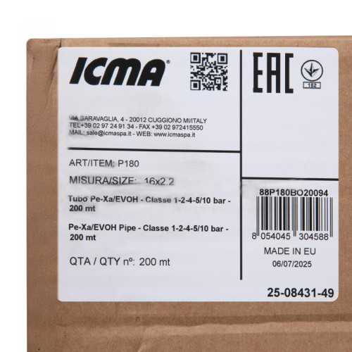 Труба для натяжной гильзы Icma №Р180 PEX-A d16х2,2 мм (200 м) 88P180BO20094 Труба для натяжной гильзы Icma №Р180 PEX-A d16х2,2 мм (200 м) 88P180BO20094