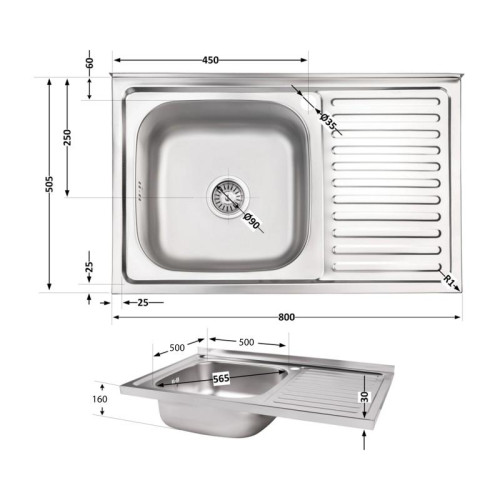 Кухонная мойка Brinex 5080-L 0,6 мм Satin (BRIN5080LSAT06) Кухонная мойка Brinex 5080-L 0,6 мм Satin (BRIN5080LSAT06)