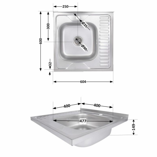 Кухонная мойка Brinex 6060-L 0,6 мм Satin (BRIN6060LSAT06) Кухонная мойка Brinex 6060-L 0,6 мм Satin (BRIN6060LSAT06)