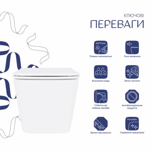 Унитаз подвесной Crow Rimless 485х340х330 мм, White, с сиденьем Slim Duroplast/ Soft-close/ Quick Release QT05335171RW Qtap