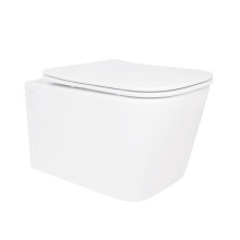 Унитаз подвесной Crow Rimless 485х340х330 мм, White, с сиденьем Slim Duroplast/ Soft-close/ Quick Release QT05335171RW Qtap
