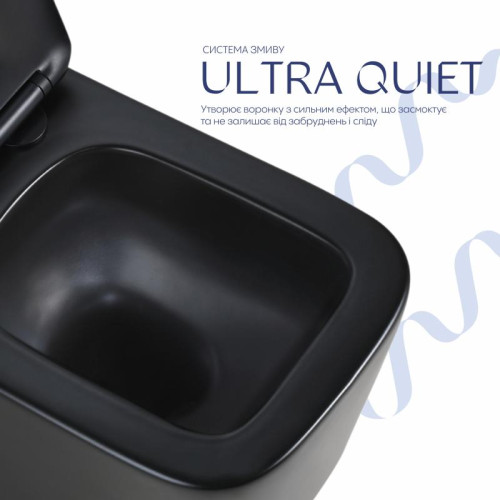 Унитаз подвесной Qtap Crow Ultra Quiet 485×340×290 мм, Matt Black, с сиденьем Slim Duroplast/ Soft-close/ Quick Release QT05335171MB